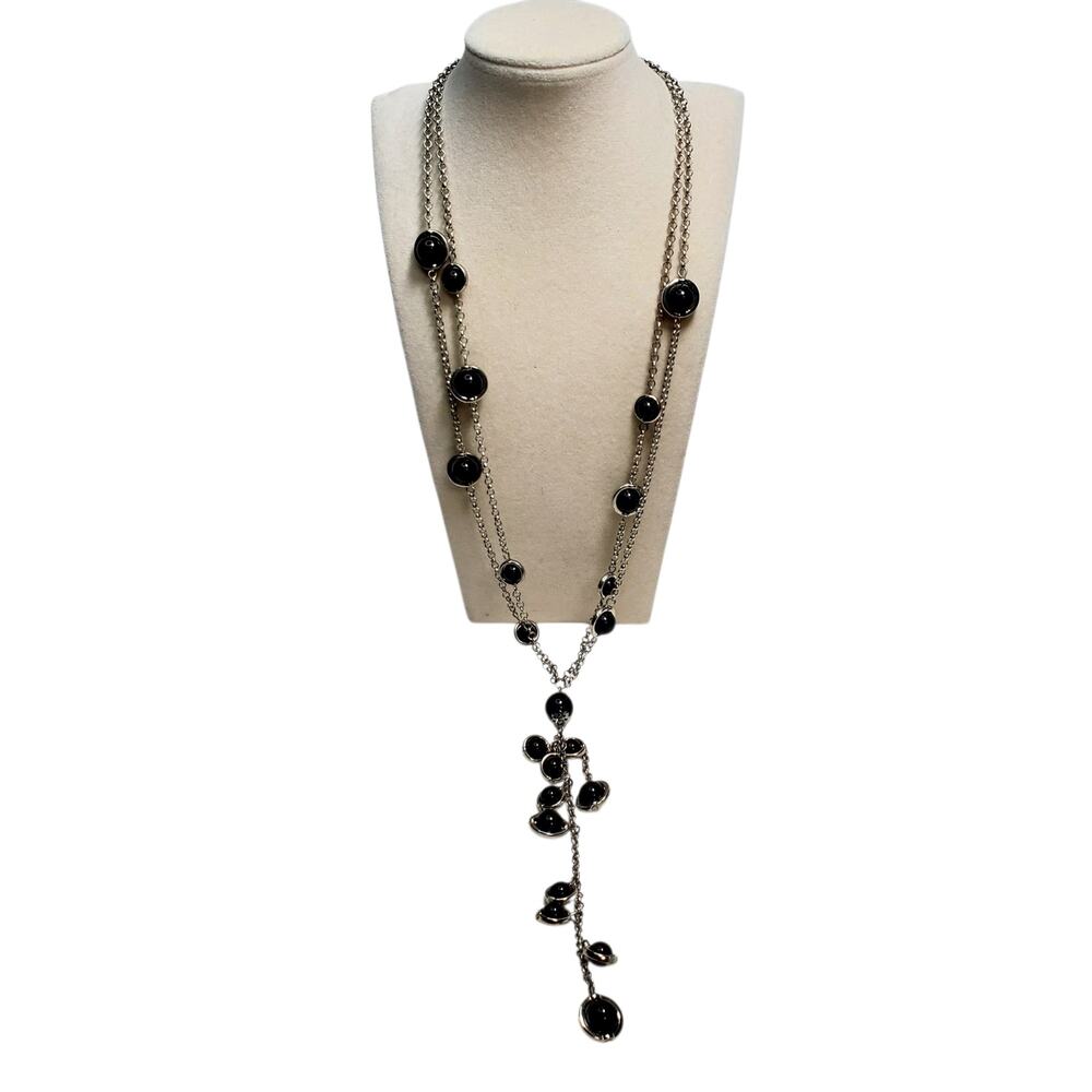 Double Strand Dangle Beaded Link Chain Necklace 22" Lobster Closure